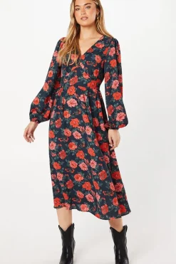 Floral Ruffle Hem Midi Dress