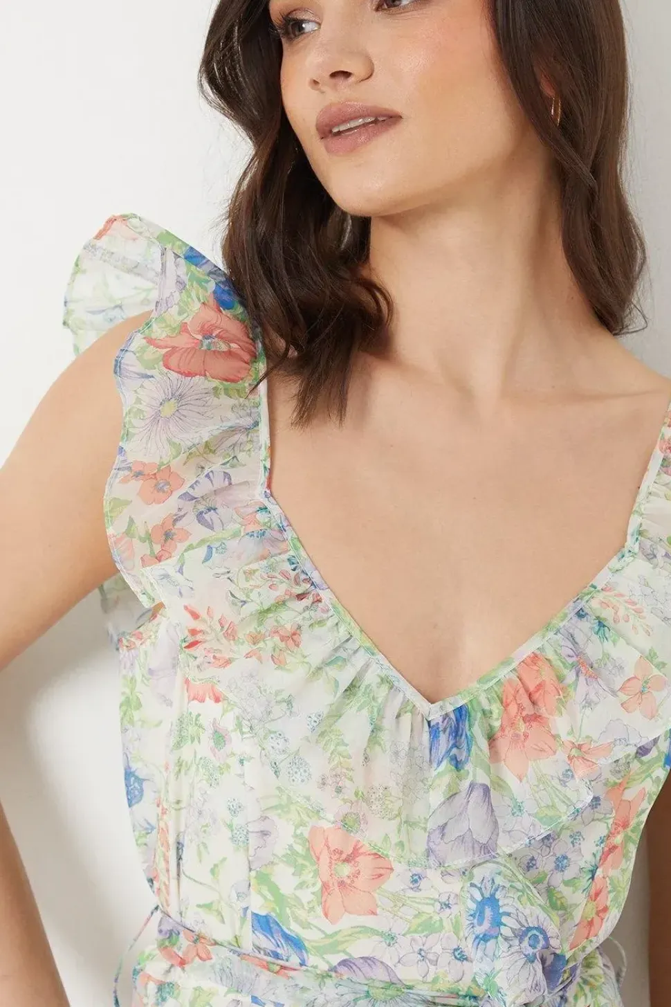 Floral Ruffle Organza Maxi Dress