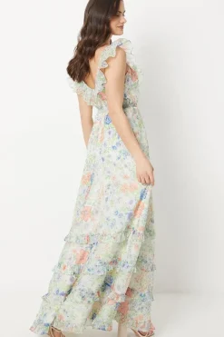 Floral Ruffle Organza Maxi Dress