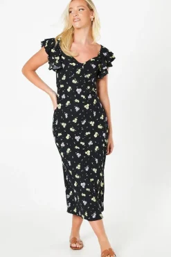 Floral Ruffle Sleeve Midi Dress