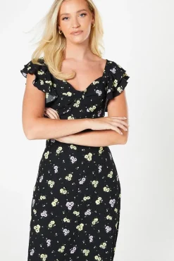 Floral Ruffle Sleeve Midi Dress