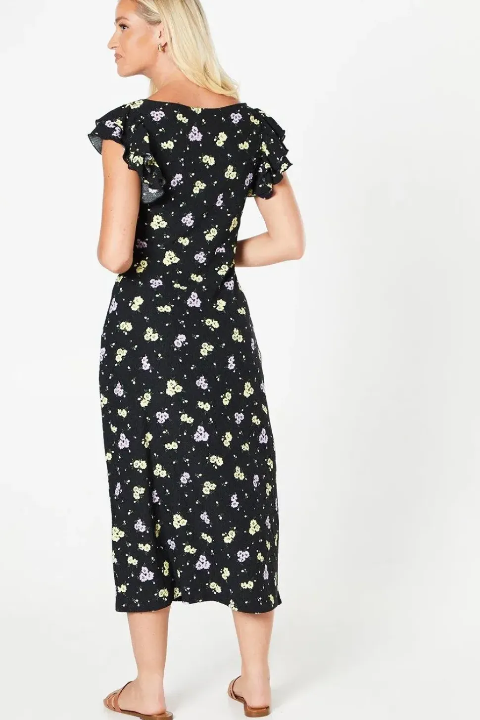 Floral Ruffle Sleeve Midi Dress