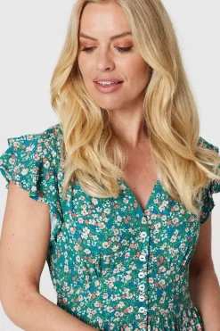 Floral Ruffle Sleeve Skater Dress