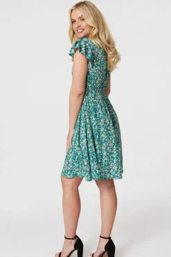 Floral Ruffle Sleeve Skater Dress