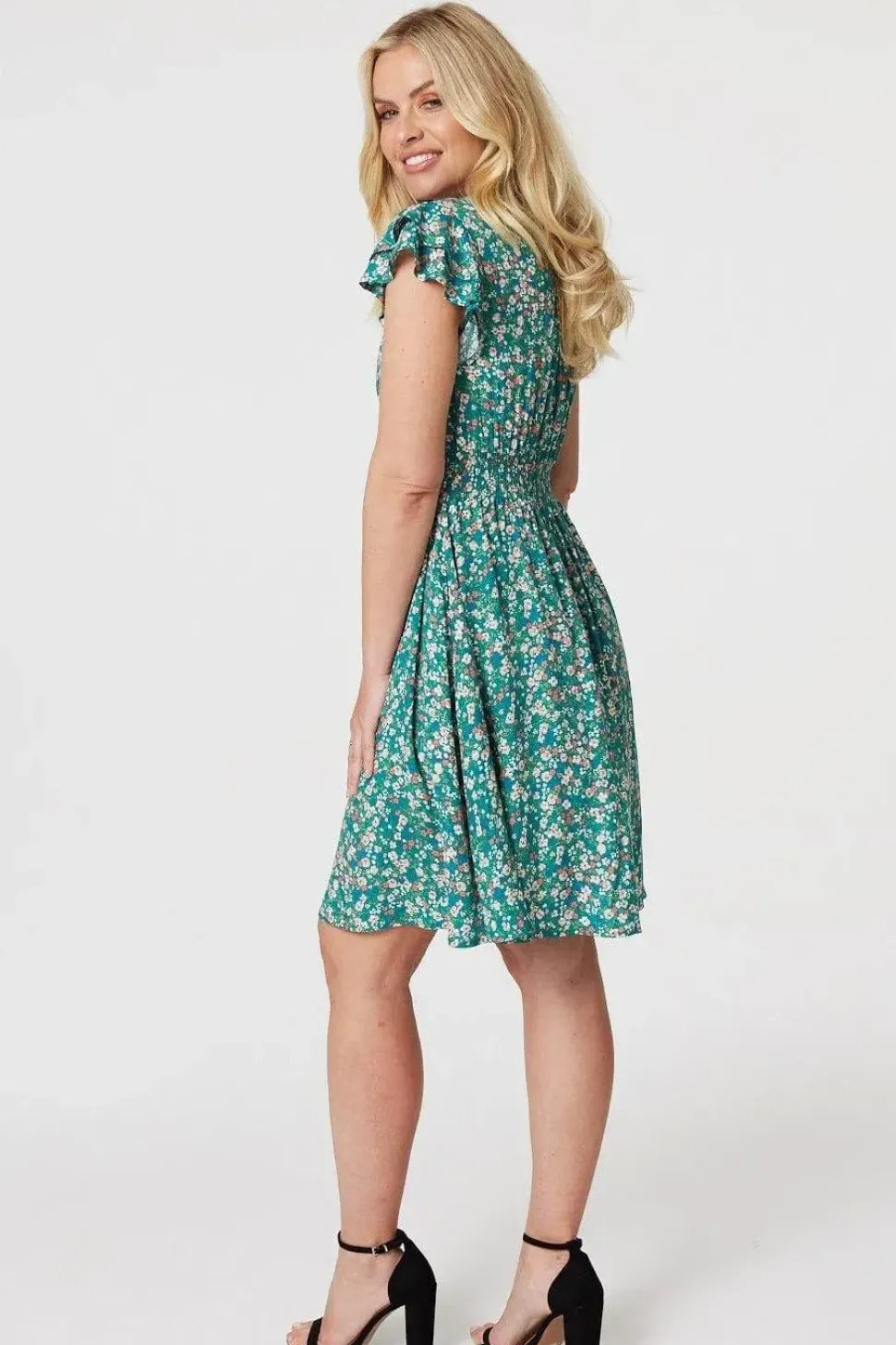 Floral Ruffle Sleeve Skater Dress