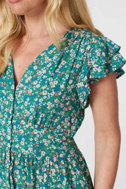 Floral Ruffle Sleeve Skater Dress