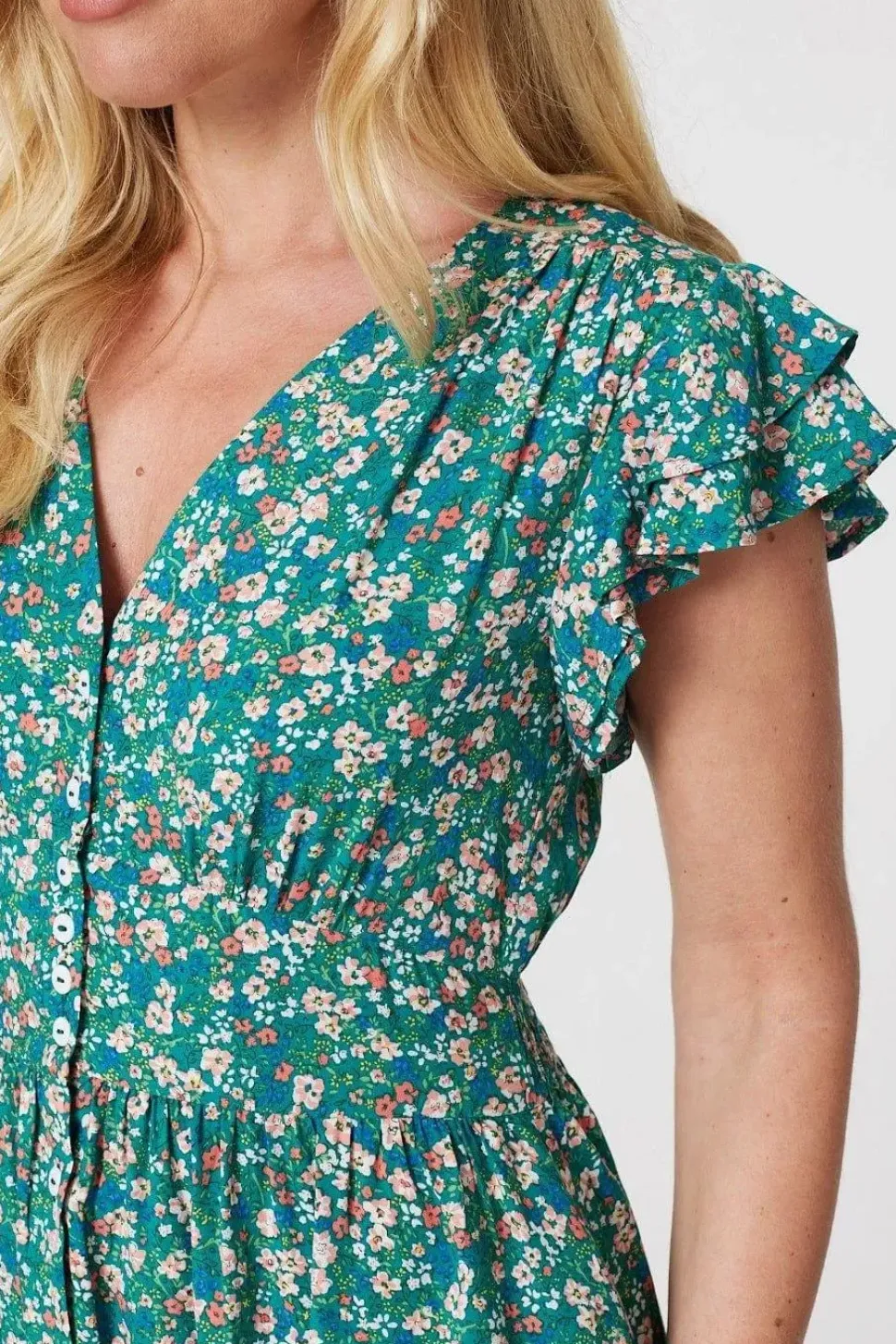 Floral Ruffle Sleeve Skater Dress