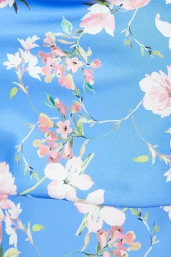 Floral Satin Cowl Double Strap Midi Dress