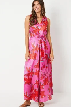 Floral Satin Jacquard Sleeveless Jumpsuit