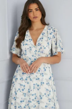 Floral Satin Jacquard Wrap Midi Dress