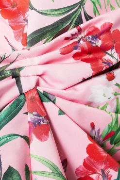 Floral Satin Ruched Pencil Dress