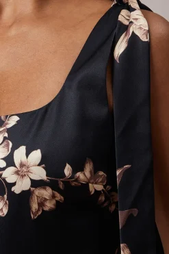Floral Satin Tie Shoulder Maxi Dress