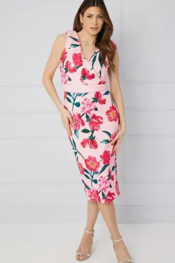 Floral Scuba Off Shoulder Pencil Dress