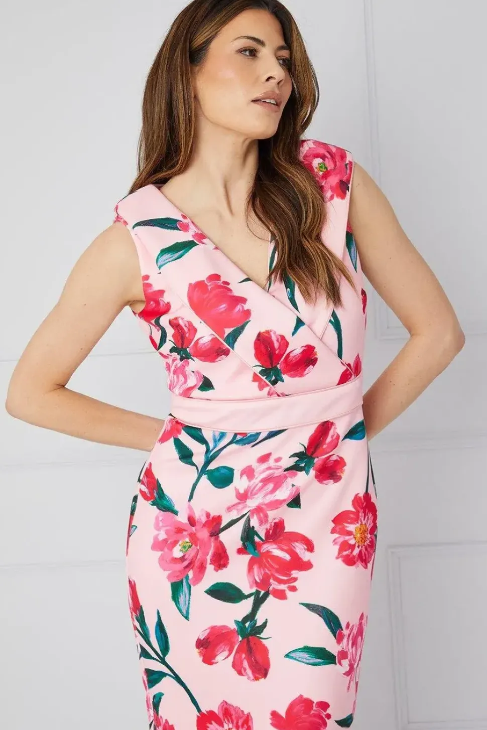 Floral Scuba Off Shoulder Pencil Dress