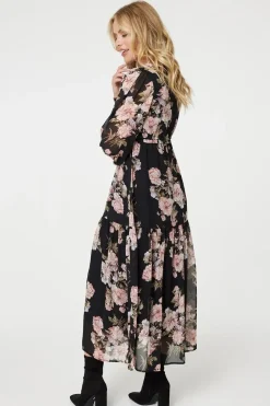 Floral Semi Sheer Empire Waist Midi Dress