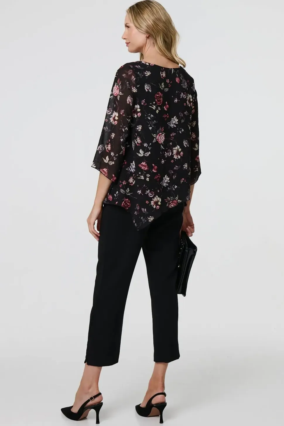 Floral Semi Sheer Hanky Hem Blouse
