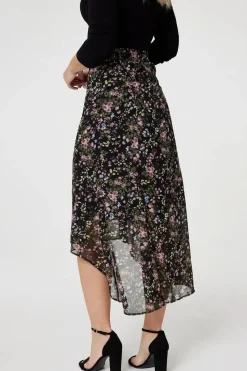 Floral Semi Sheer High Low Skirt