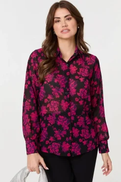 Floral Semi Sheer Long Sleeve Shirt
