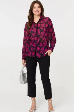 Floral Semi Sheer Long Sleeve Shirt