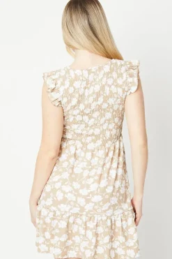 Floral Shirred Bodice Mini Dress