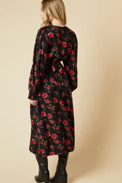 Floral Shirred Cuff Midi Dress