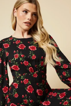 Floral Shirred Cuff Midi Dress