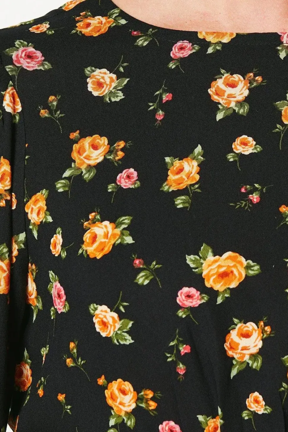 Floral Shirred Cuff Mini Dress