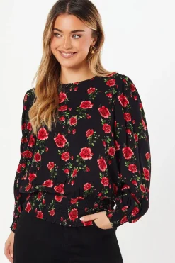 Floral Shirred Hem Blouse