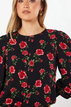 Floral Shirred Hem Blouse