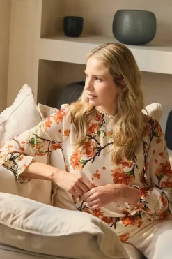 Floral Shirred High Neck Blouse