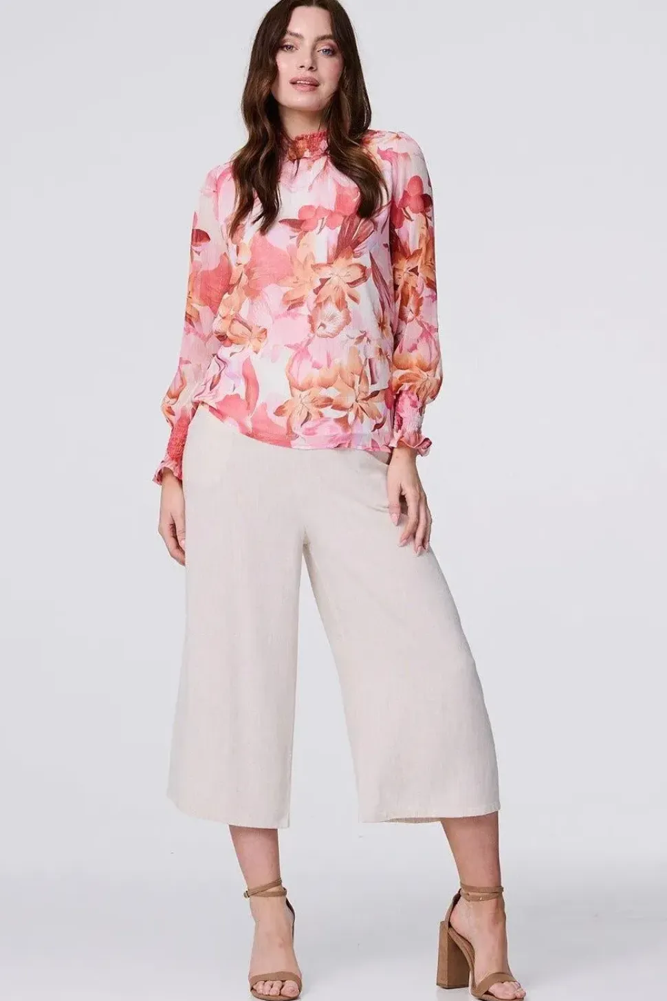 Floral Shirred High Neck Blouse