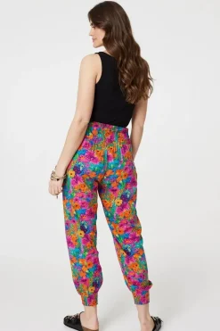 Floral Shirred High Waist Harem Pants