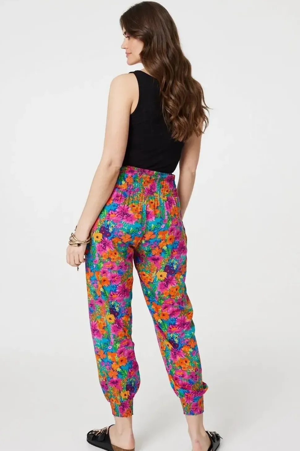 Floral Shirred High Waist Harem Pants