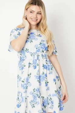 Floral Shirred Waist Angel Sleeve Mini Dress