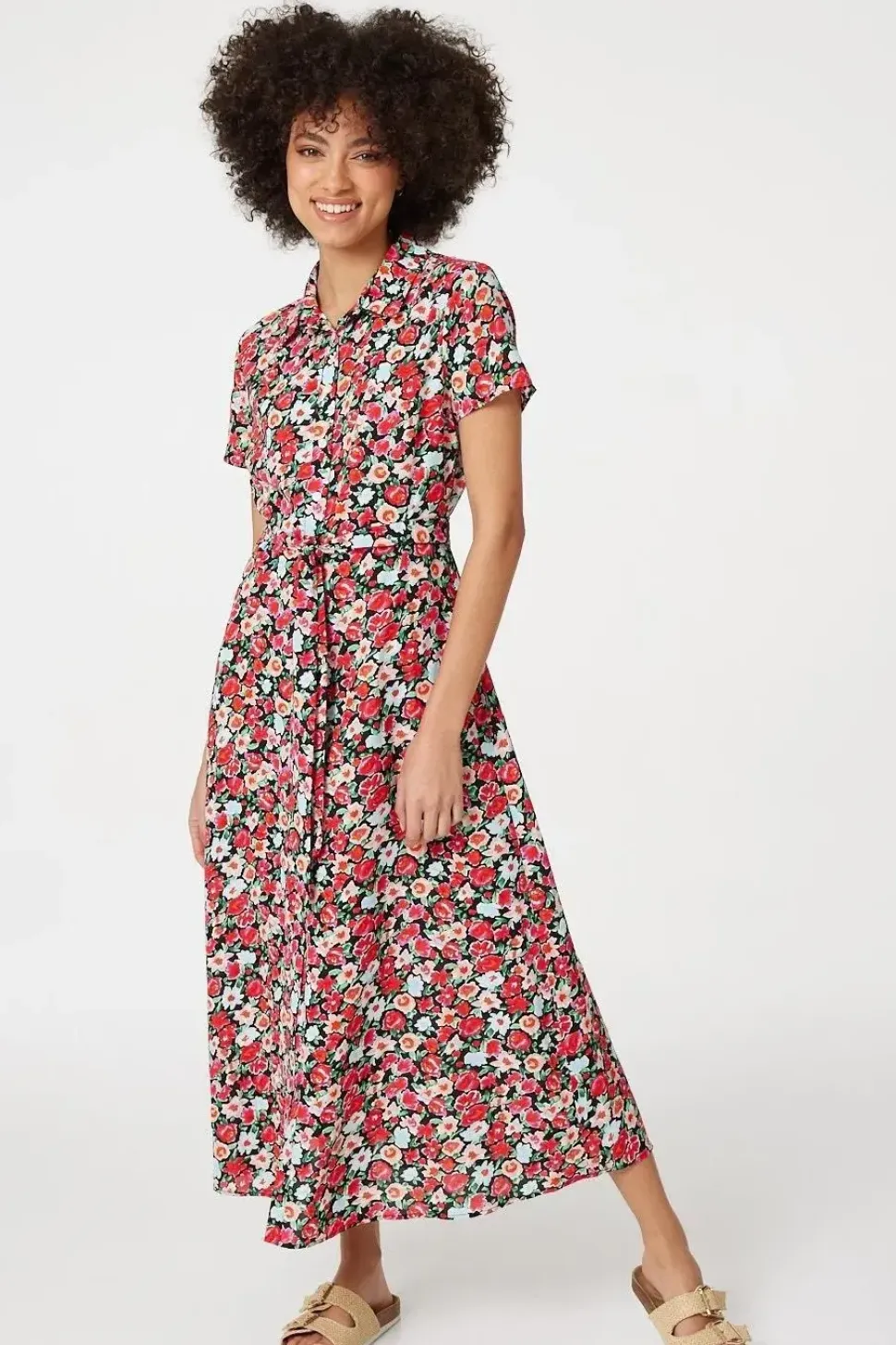 Floral Short Sleeve Shirt Dress