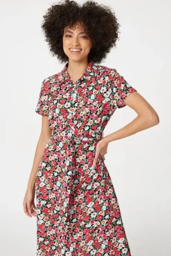 Floral Short Sleeve Shirt Dress