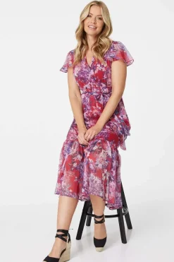 Floral Short Sleeve Tiered Midi Dress
