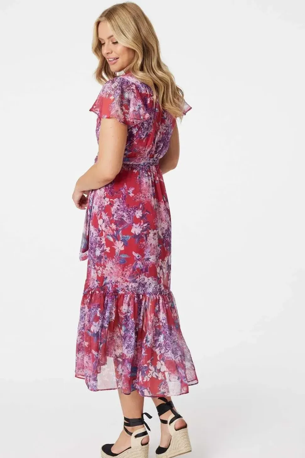Floral Short Sleeve Tiered Midi Dress