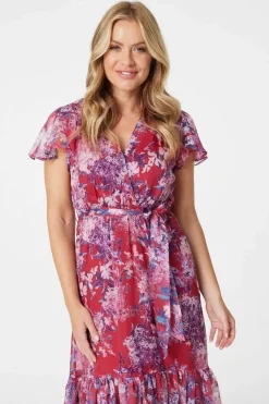 Floral Short Sleeve Tiered Midi Dress