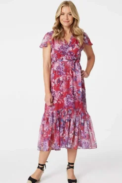 Floral Short Sleeve Tiered Midi Dress