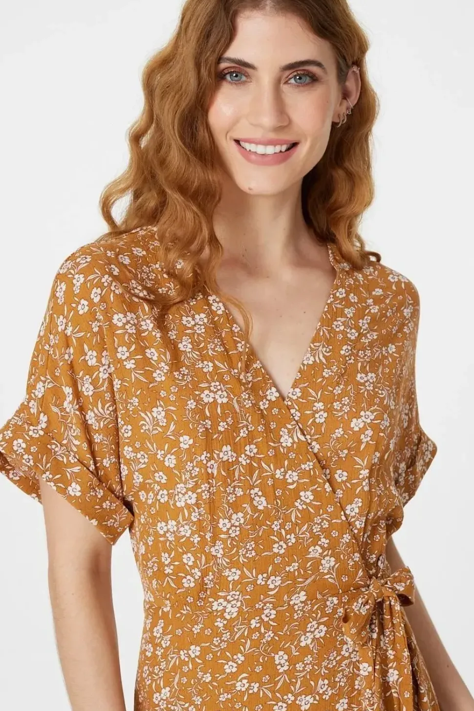 Floral Short Sleeve Wrap Dress