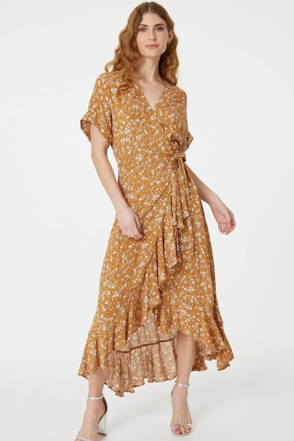 Floral Short Sleeve Wrap Dress