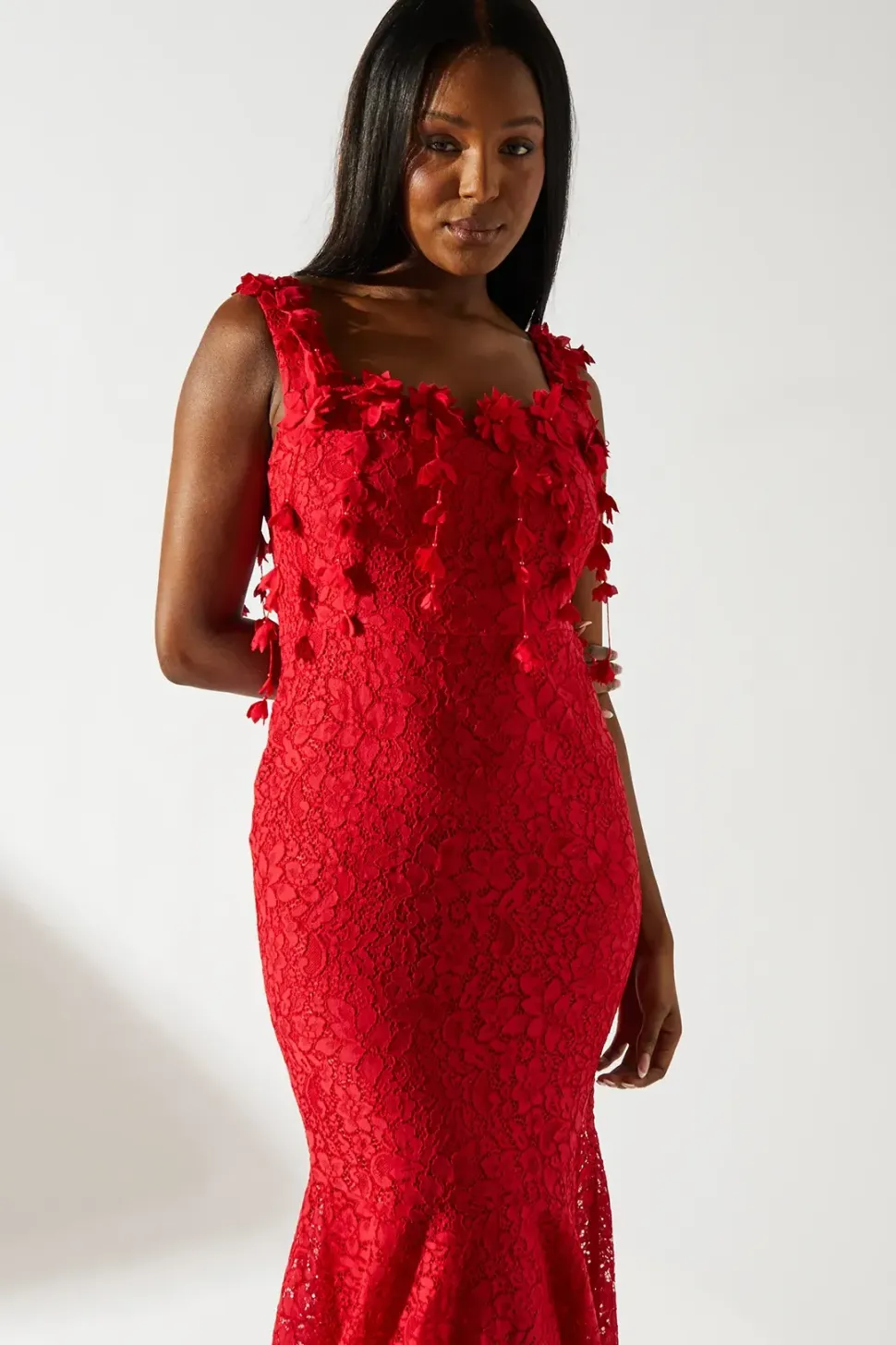 Floral Shoulder Detail Lace Midi Dress