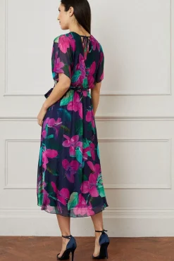 Floral Silk Mix Wrap Midi Dress