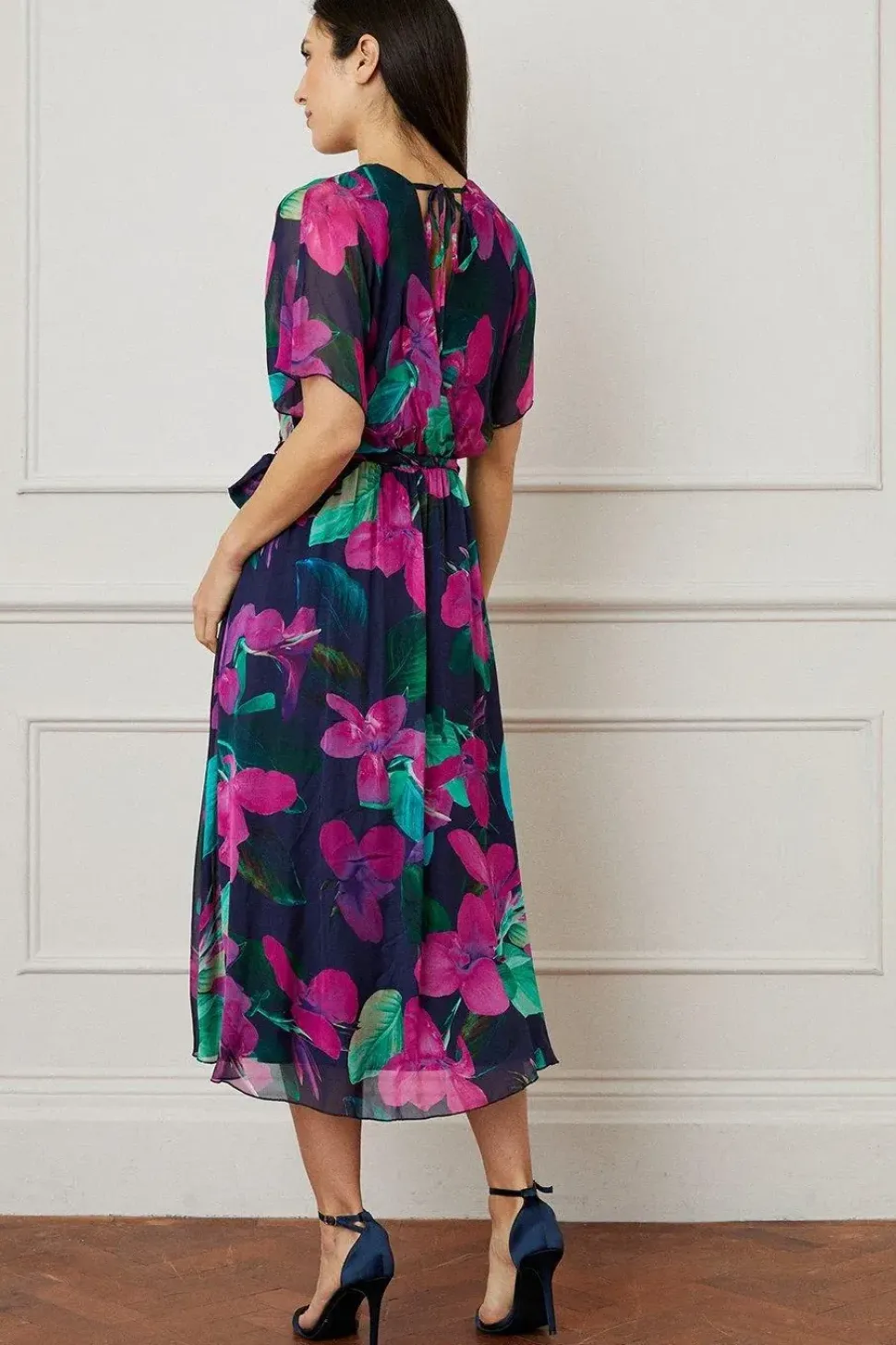 Floral Silk Mix Wrap Midi Dress