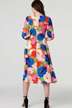 Floral 3/4 Sleeve Midi Dress