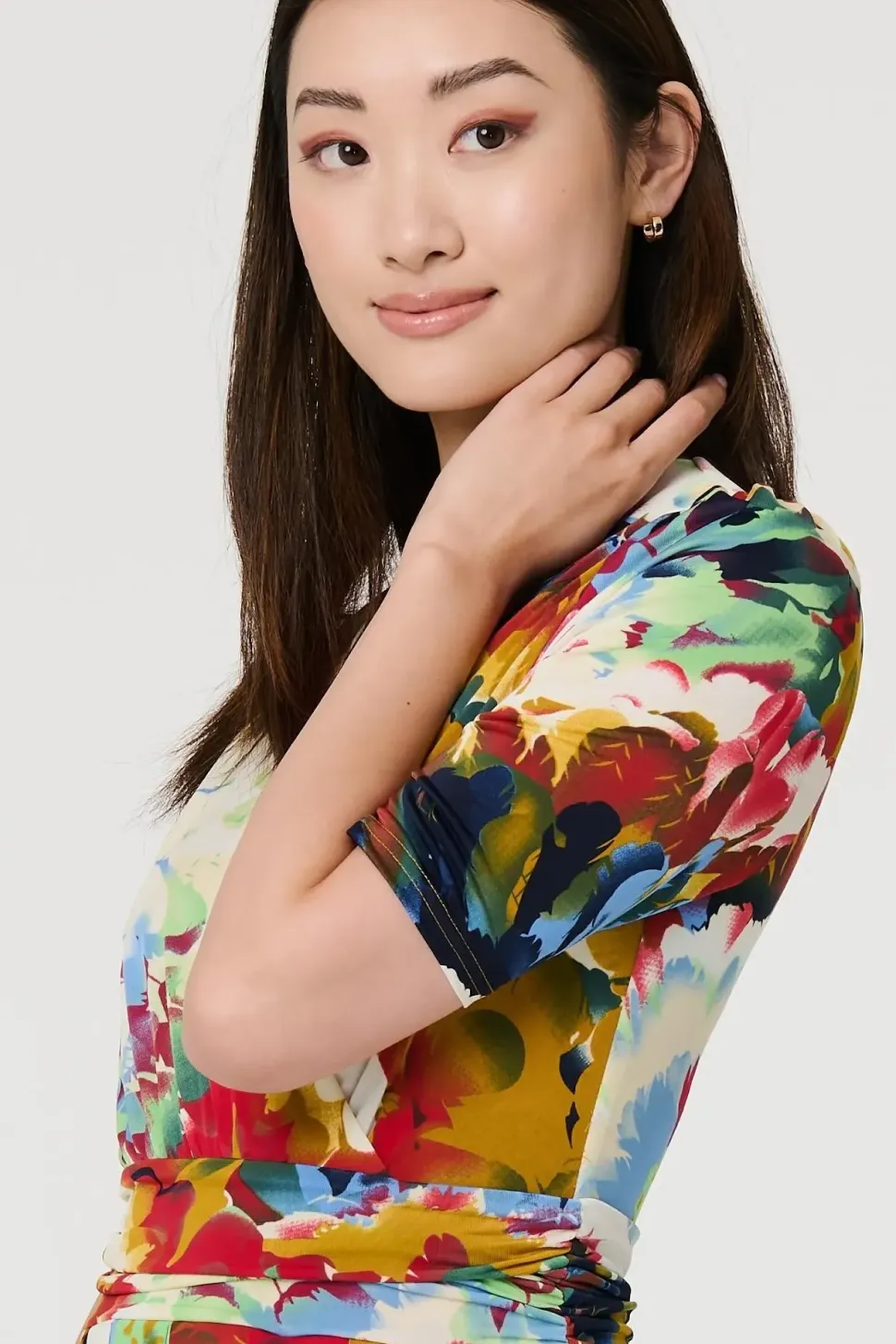 Floral 1/2 Sleeve Midi Faux Wrap Dress