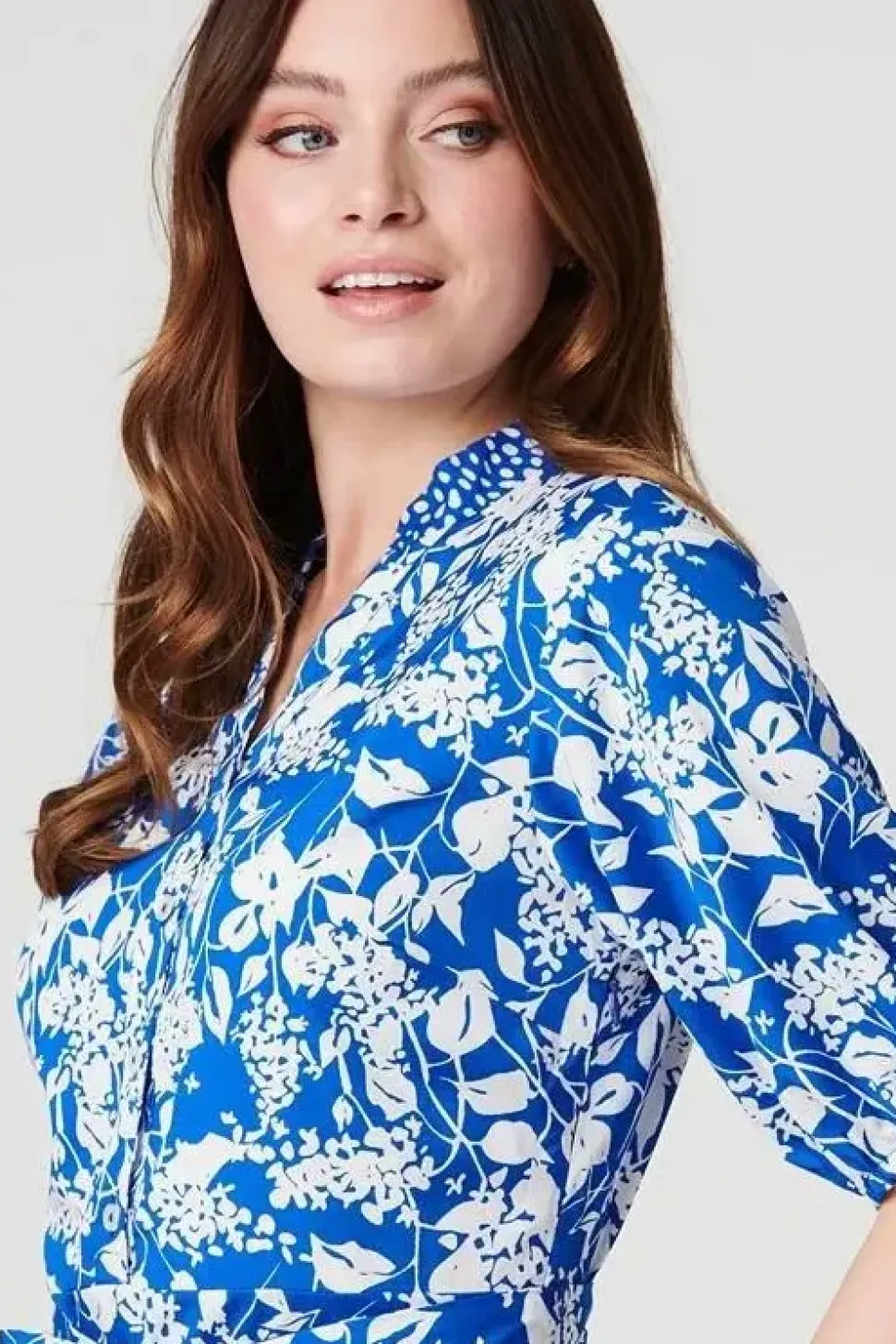 Floral 1/2 Sleeve Midi Shirt Dress