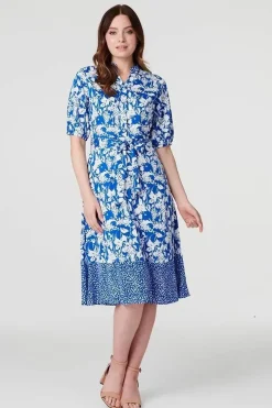 Floral 1/2 Sleeve Midi Shirt Dress