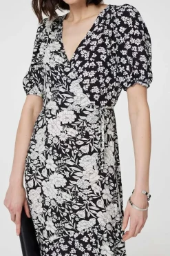 Floral 1/2 Sleeve Midi Wrap Dress